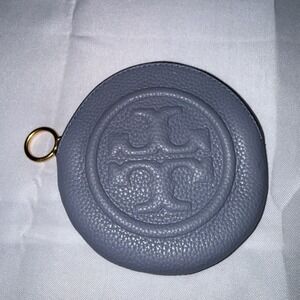 Tory Burch Coin Pouch Bag Charm Circular Wallet With Clip Periwinkle Purple EUC